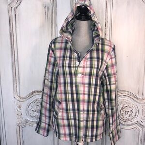 Medrona Lightweight Denim Multi Color Plaid Pullover Windbreaker Top Size Large